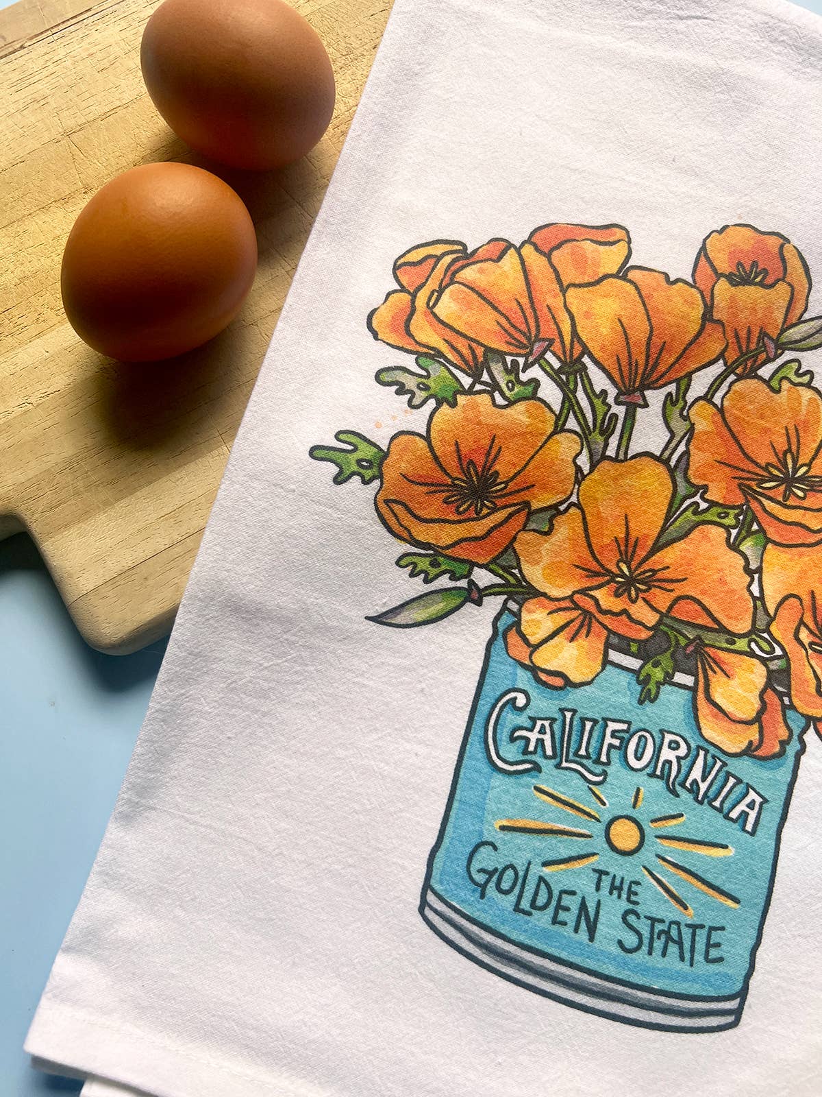 Brenna Daugherty Illustration - Wholesale Tea Towel - California Poppies Flour Sack Tea Towel2