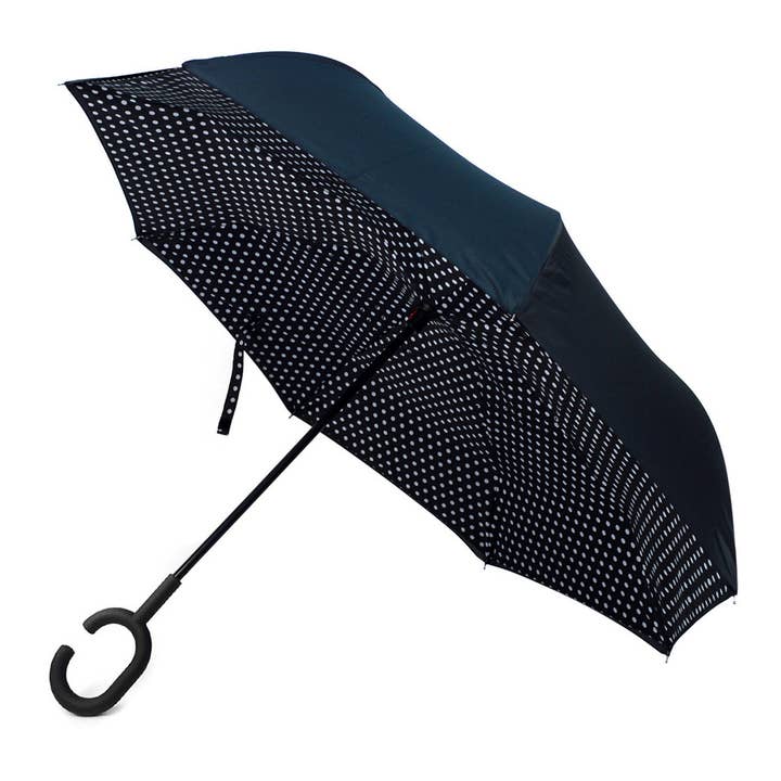Polka Dot Double Layer Inverted Umbrella for wholesale by Selini New York