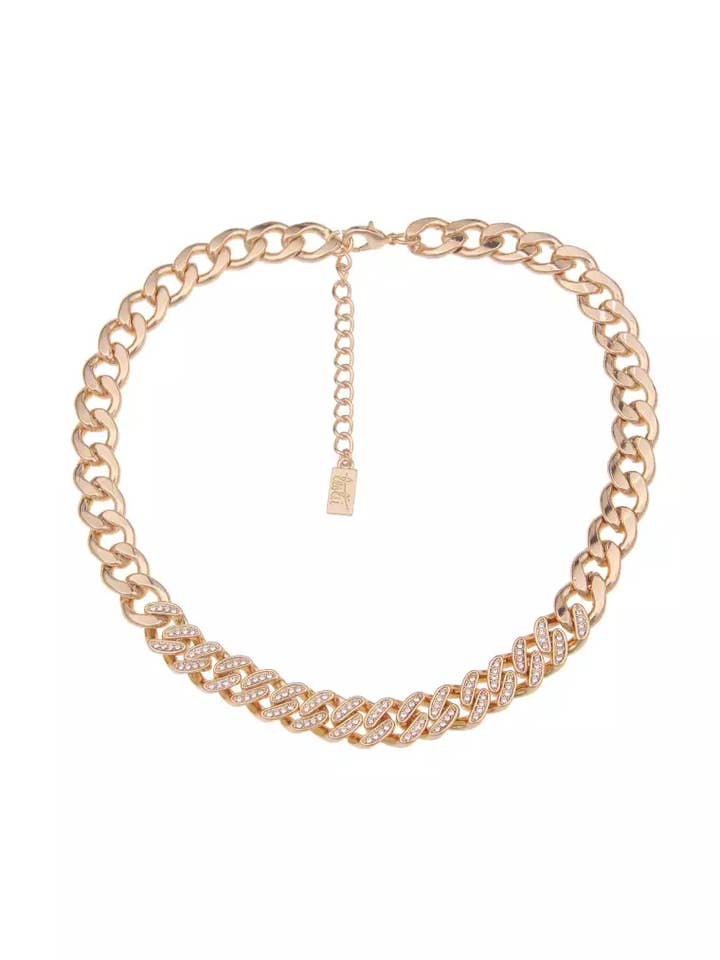 Women's Necklace Ariane Glitter Curb Chain Rhinestone Gold for wholesale by Leslii