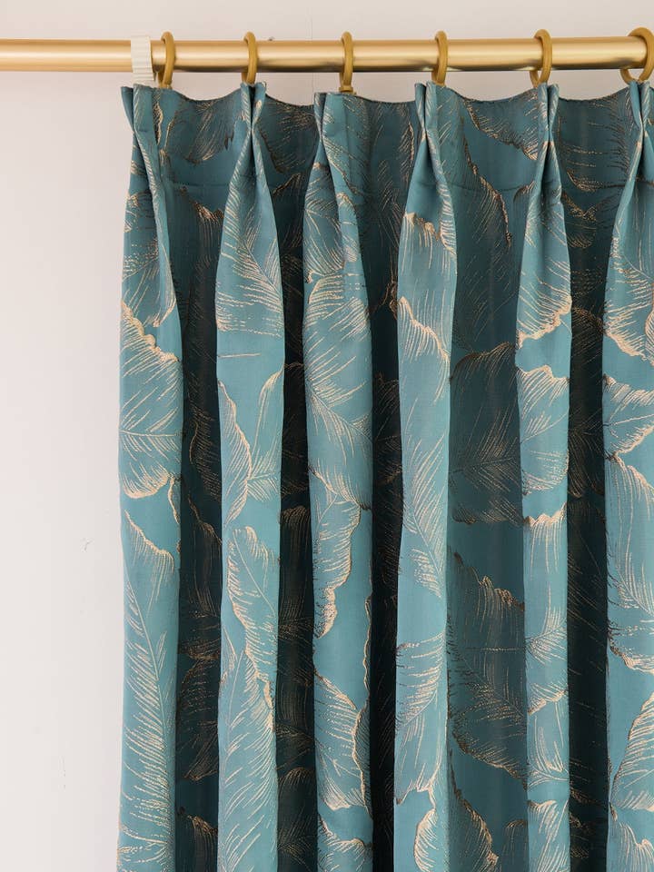 Modern Golden Leaf Patterned Luxury Curtain 50% Blackout, Customize Size/Head, 1 Panel for wholesale by Lanting Home Decor Inc.
