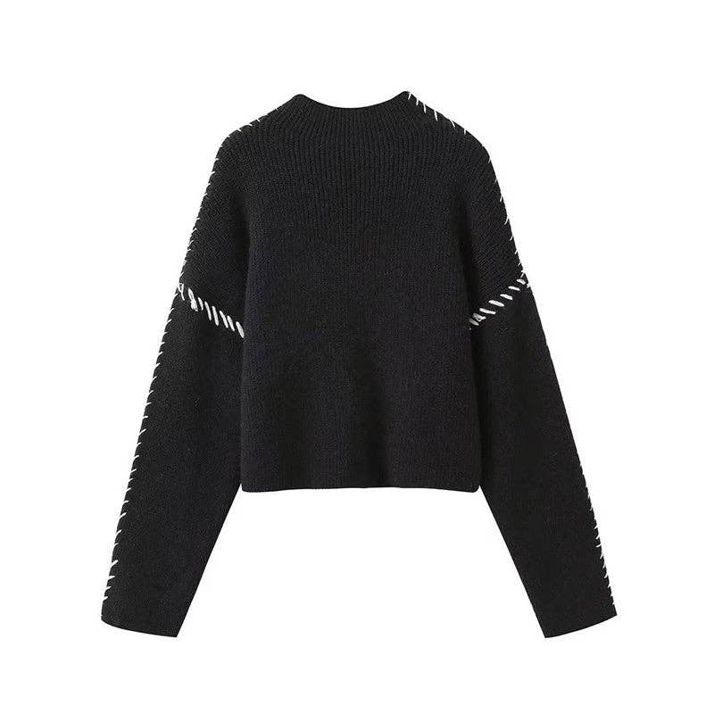 Sheer Trend - Wholesale Knit Sweater - Women's - Stylish Long Sleeve Parisian Round-Neck Knitwear7