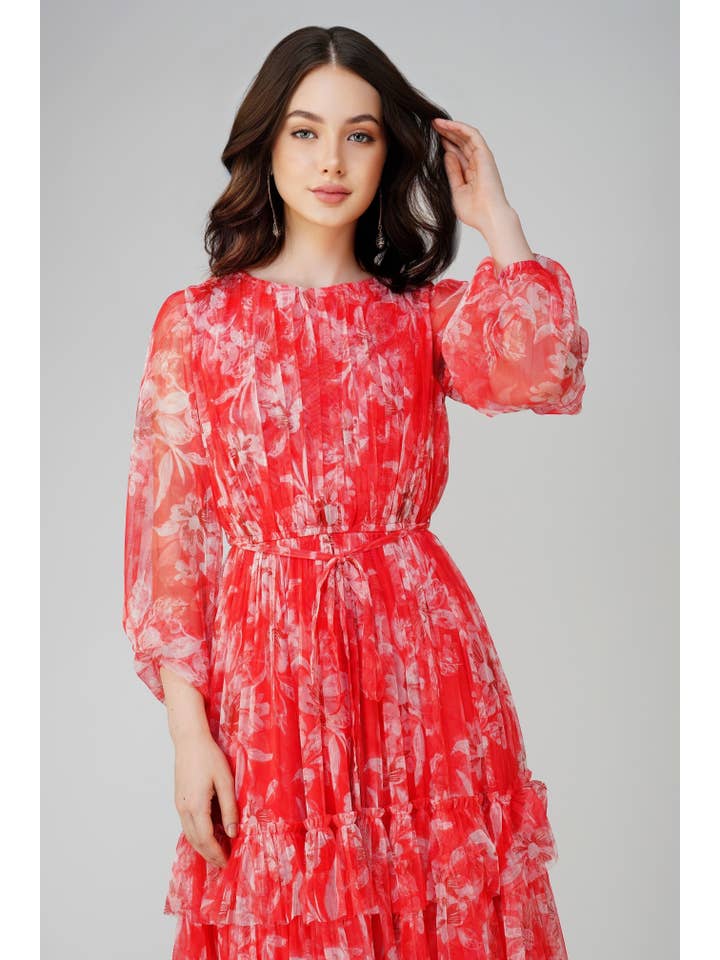 Rebecca Midi Dress in Red Print for wholesale on Faire