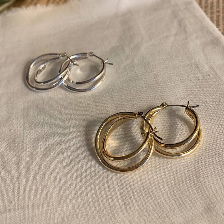 Brincos minimalistas de argola dupla por atacado de MARMELO