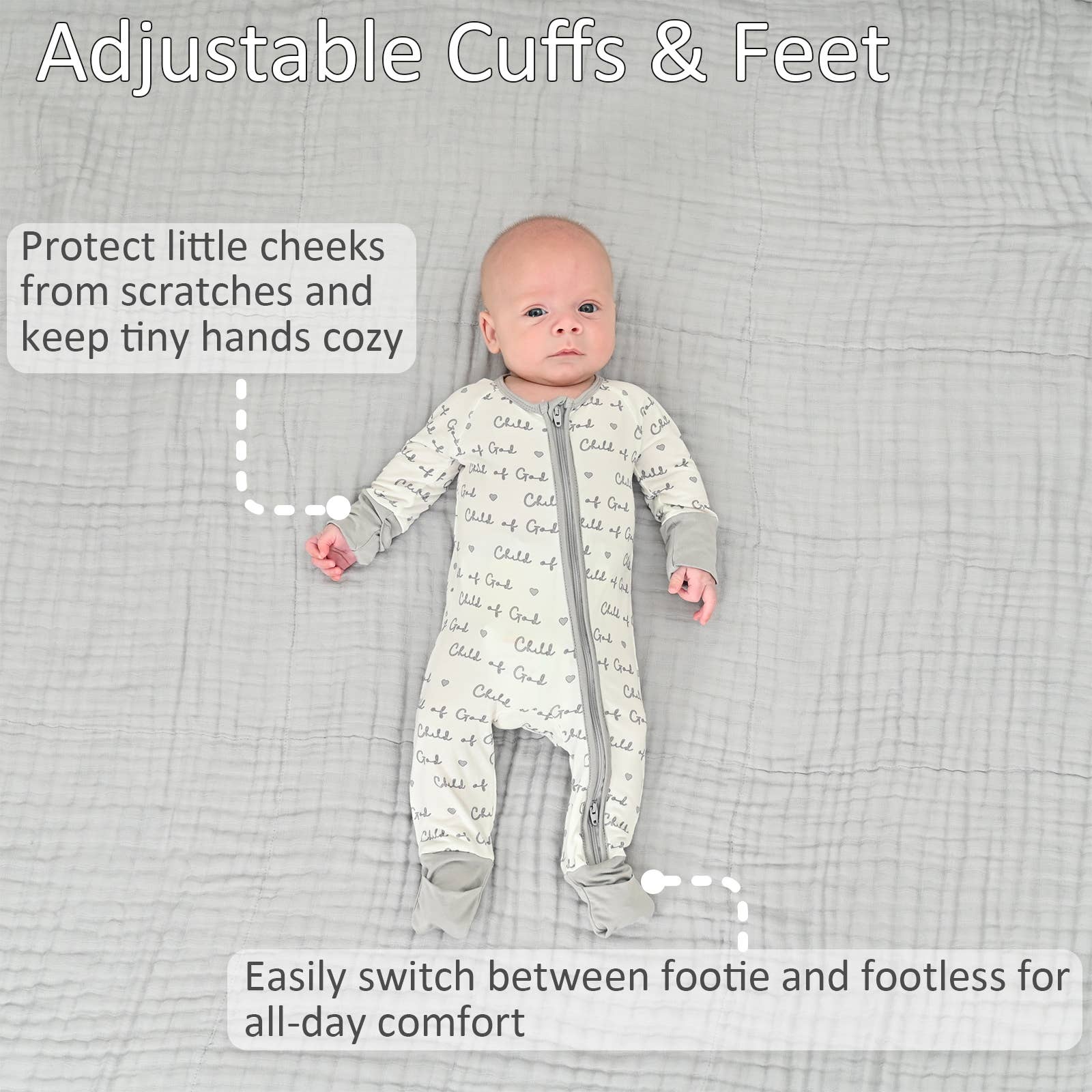 LollyBanks - Vendita all'ingrosso Pigiamino - Neonati - Pigiama in bambù per neonato Child Of God con tutina a cerniera bidirezionale2