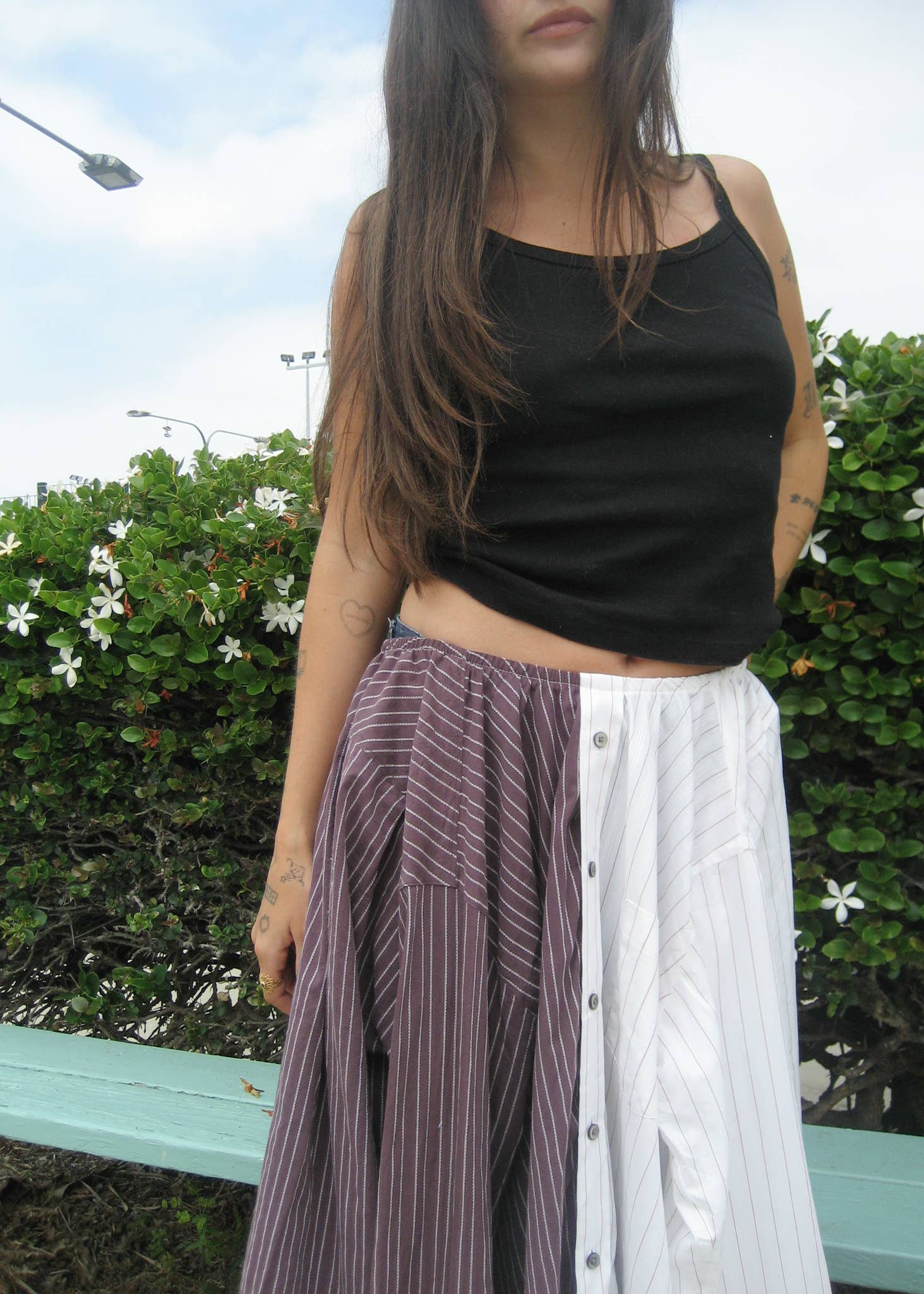 American Recycled Clothing - Wholesale Skirt - Women's - Striped Shirting Pieced Midi Skirt Bundle1