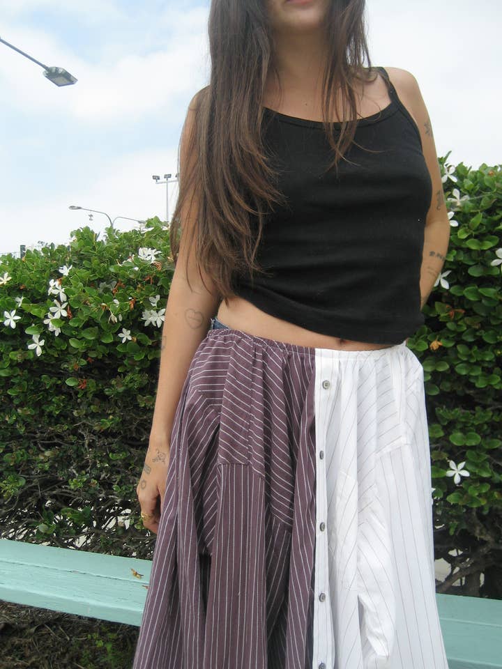 American Recycled Clothing - Wholesale Skirt - Women's - Striped Shirting Pieced Midi Skirt Bundle1