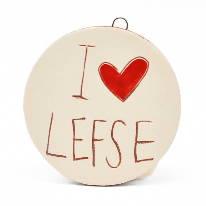 I Love Lefse Scandinavian Christmas Ornament for wholesale by Jenny Sue