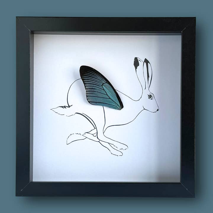 Rabbit Hare Framed Art with Real Butterfly Wing for wholesale by Isms