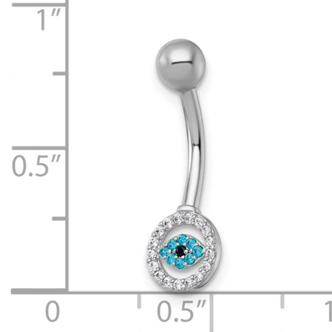 FCJ Jewelry LLC - Wholesale Belly Ring - White Gold White & Blue CZ Evil Eye Navel Ring- Belly Rings3
