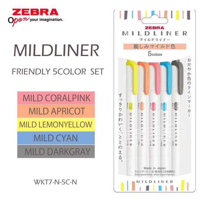 Hakubundo - Wholesale Highlighter - 【JAPANESE STATIONERY】ZEBRA MILD LINER HIGHLIGHTER 5COLOR SET
