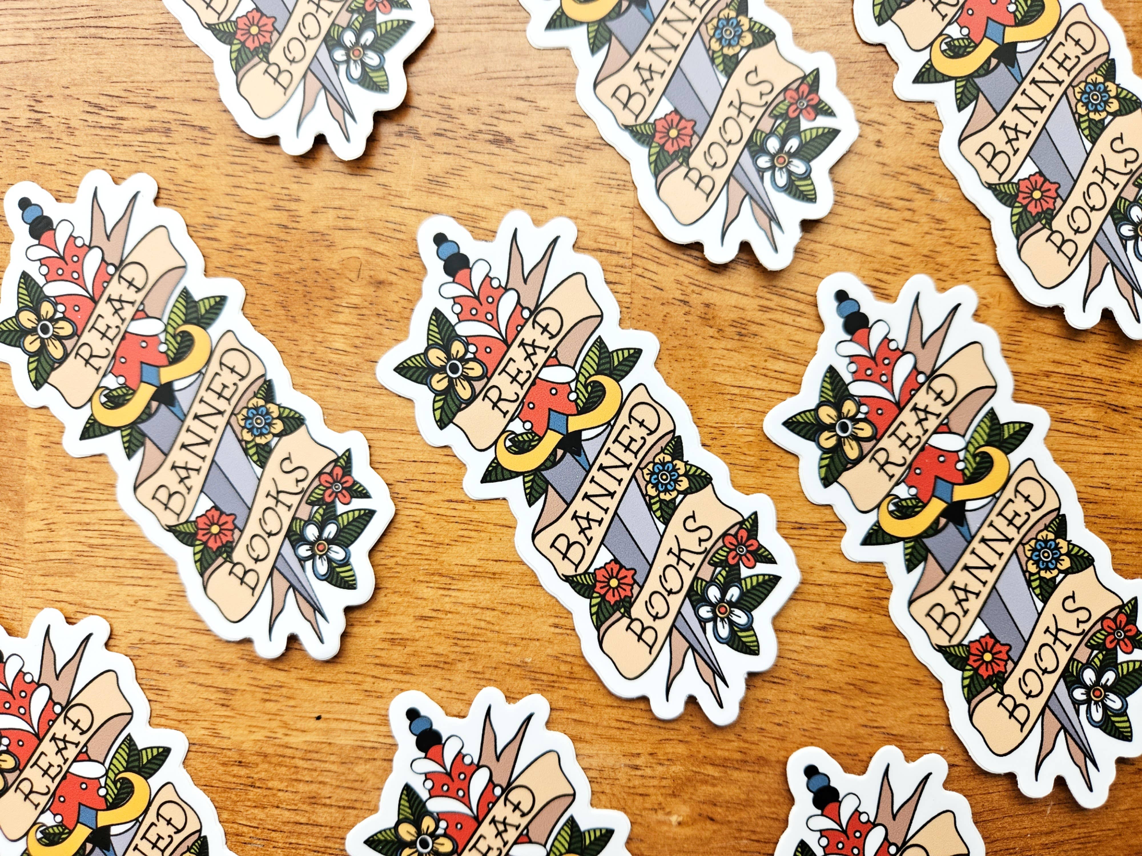 Nerd Lady Designs - Wholesale Sticker - Read Banned Books Tattoo Style Dagger Sticker1