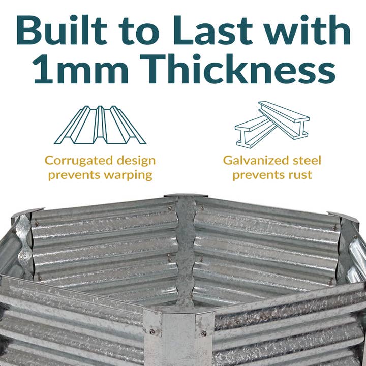 Sunnydaze Decor - Wholesale Planter Box - Corrugated Steel Hexagon Raised Garden Bed - Gray - 40 in2