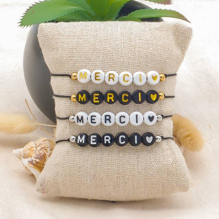 MERCI beaded letter bracelet for wholesale by Créative Perles