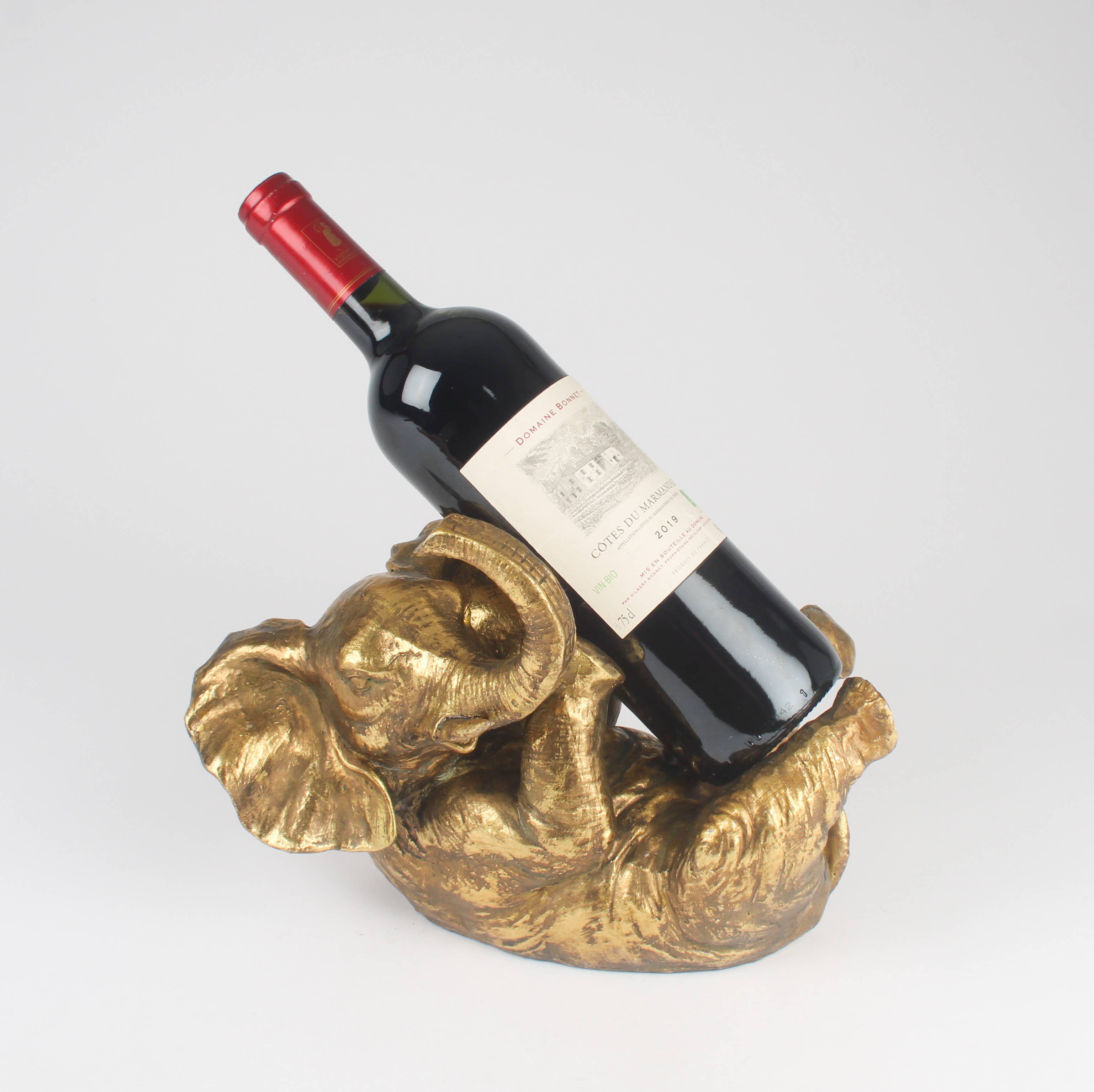 Originals International Ltd – wholesale Wine rack – Playful Gold Elephant Wine Bottle Holder – Decorative Animal