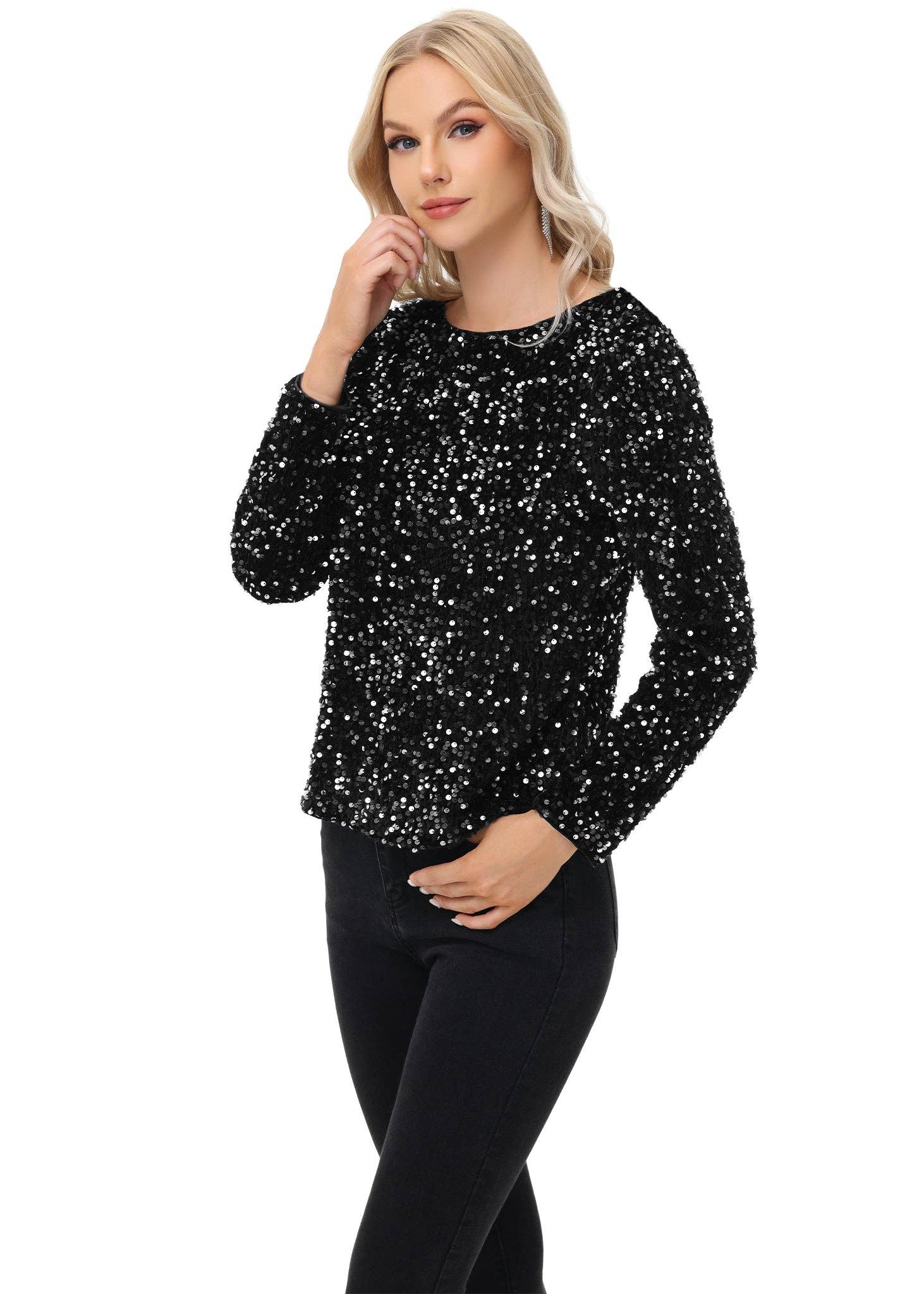 Anna Kaci Wholesale - Wholesale Blouse - Women's - Long Sleeve Sequin Tops Sparkly Glitter Evening Party8