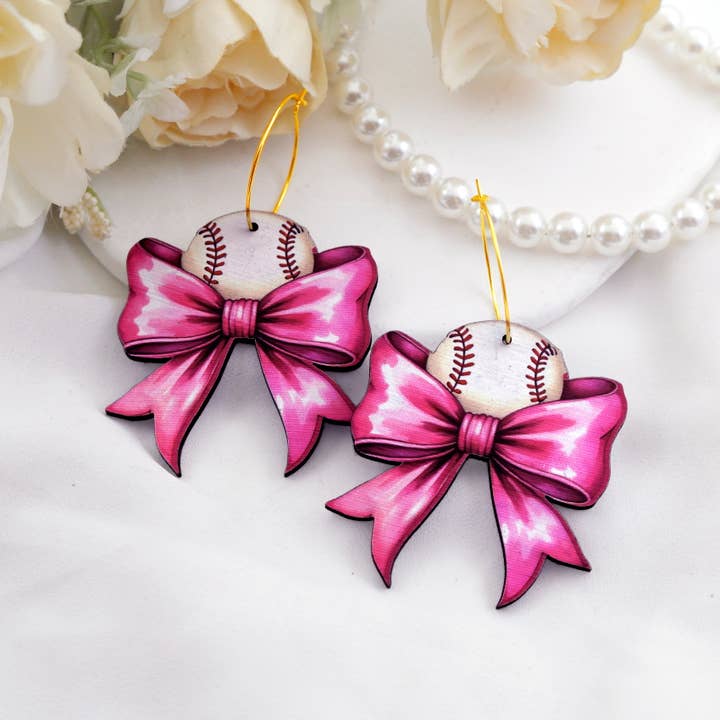 HappyJewelrySupplies - Wholesale Dangle earrings - Bow Tie Baseball Wooden Earrings