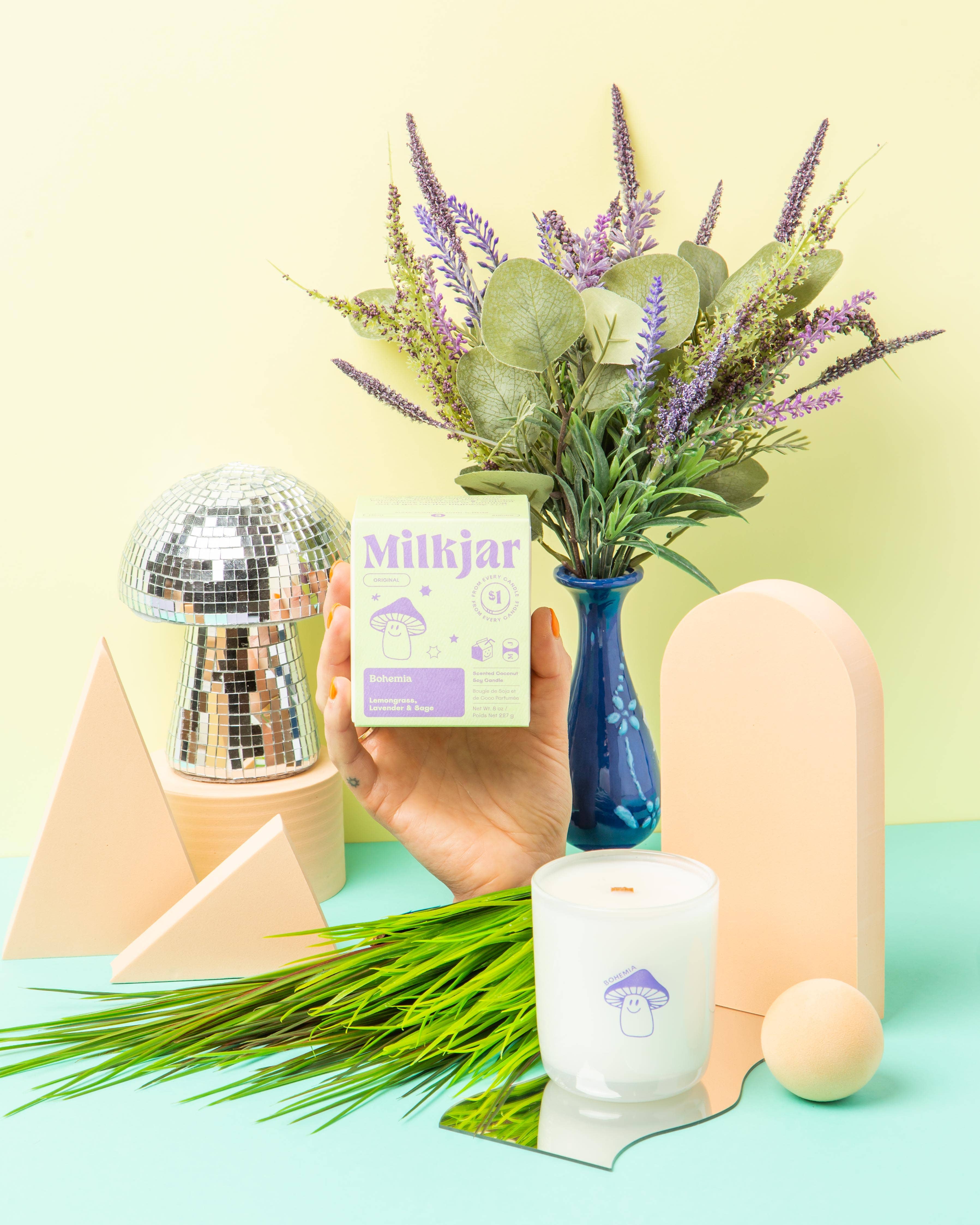 Milk Jar Candle Co. - Venta al por mayor Velas en tarros - Vela Bohemia de 8 onzas con citronela, lavanda y salvia, coco y soja7