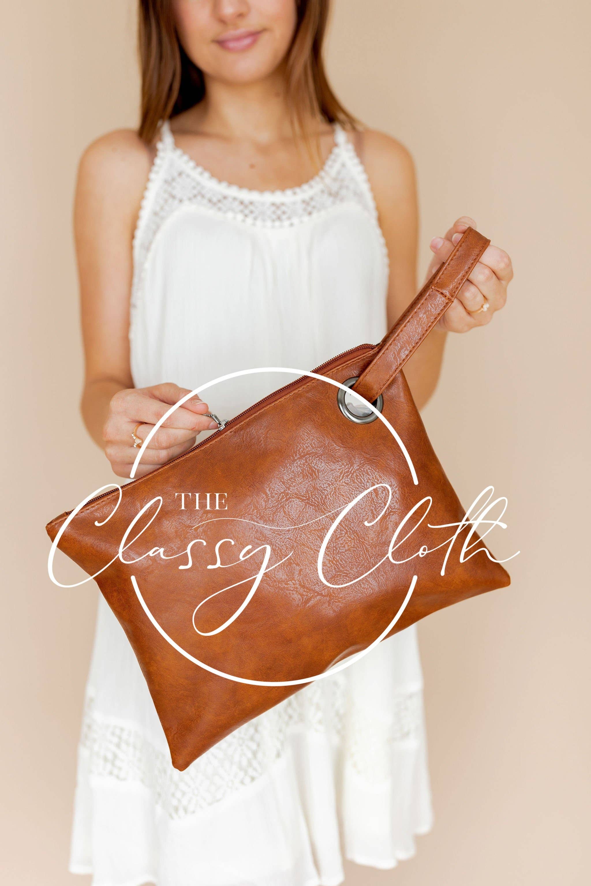 The Classy Cloth WS - Wholesale Clutch Bag - Women's - Trendy Clutch - Cognac RTS1