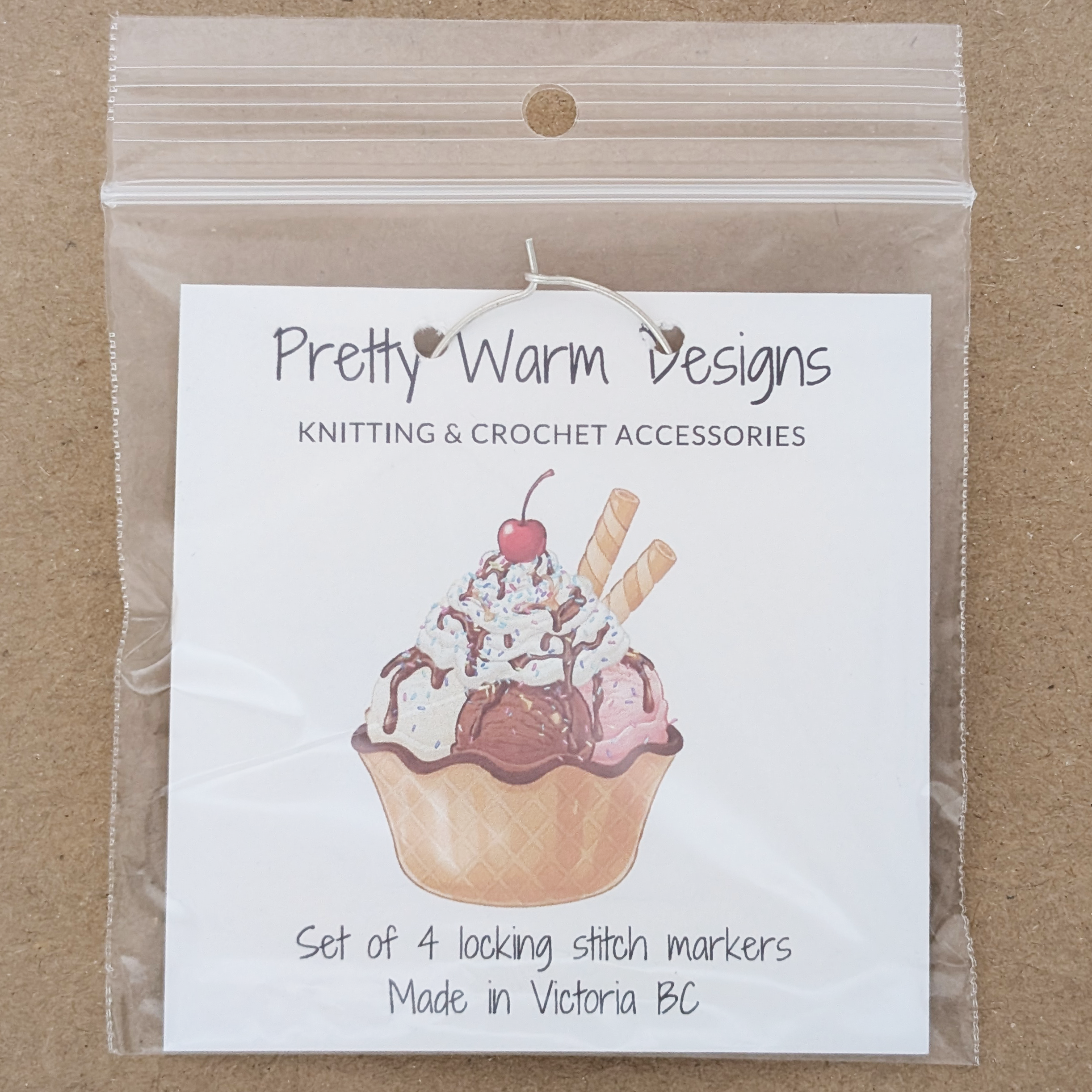 Pretty Warm Designs - Wholesale Knitting/Crochet Supplies - Ice Cream Sundae Locking Stitch Markers - Set of 42