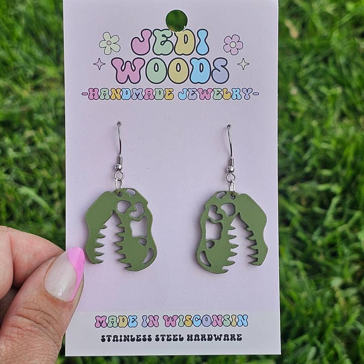 Jedi Woods LLC - Wholesale Dangle Earrings - T-rex Dinosaur Skull Earrings 9