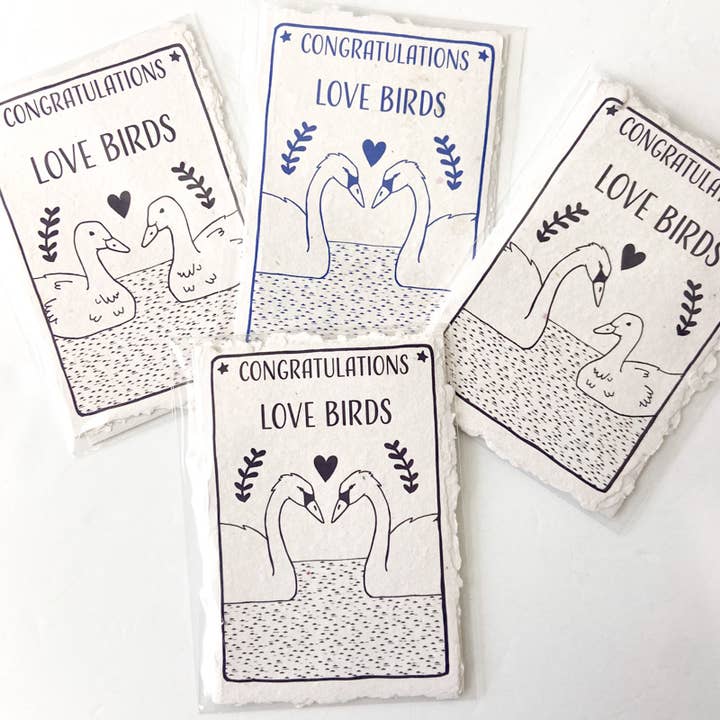 Congratulations Love Birds Handmade Paper Card for wholesale by Papercraft Miracles LLC