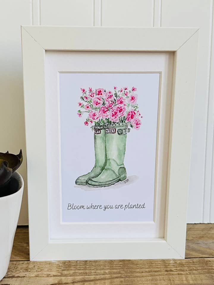 Framed watercolor 4x6 art-Rain Boots for wholesale by LSA-studio