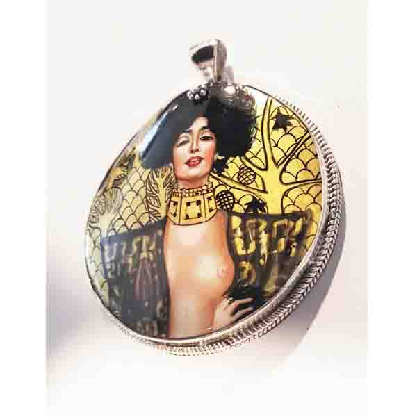 Round Hand-Painted Woman Pendant for wholesale by Anna King Designs