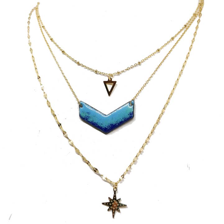 Dreifache Halskette — Kollektion Blue Landscape für den Großhandel von Les Emaux Mline