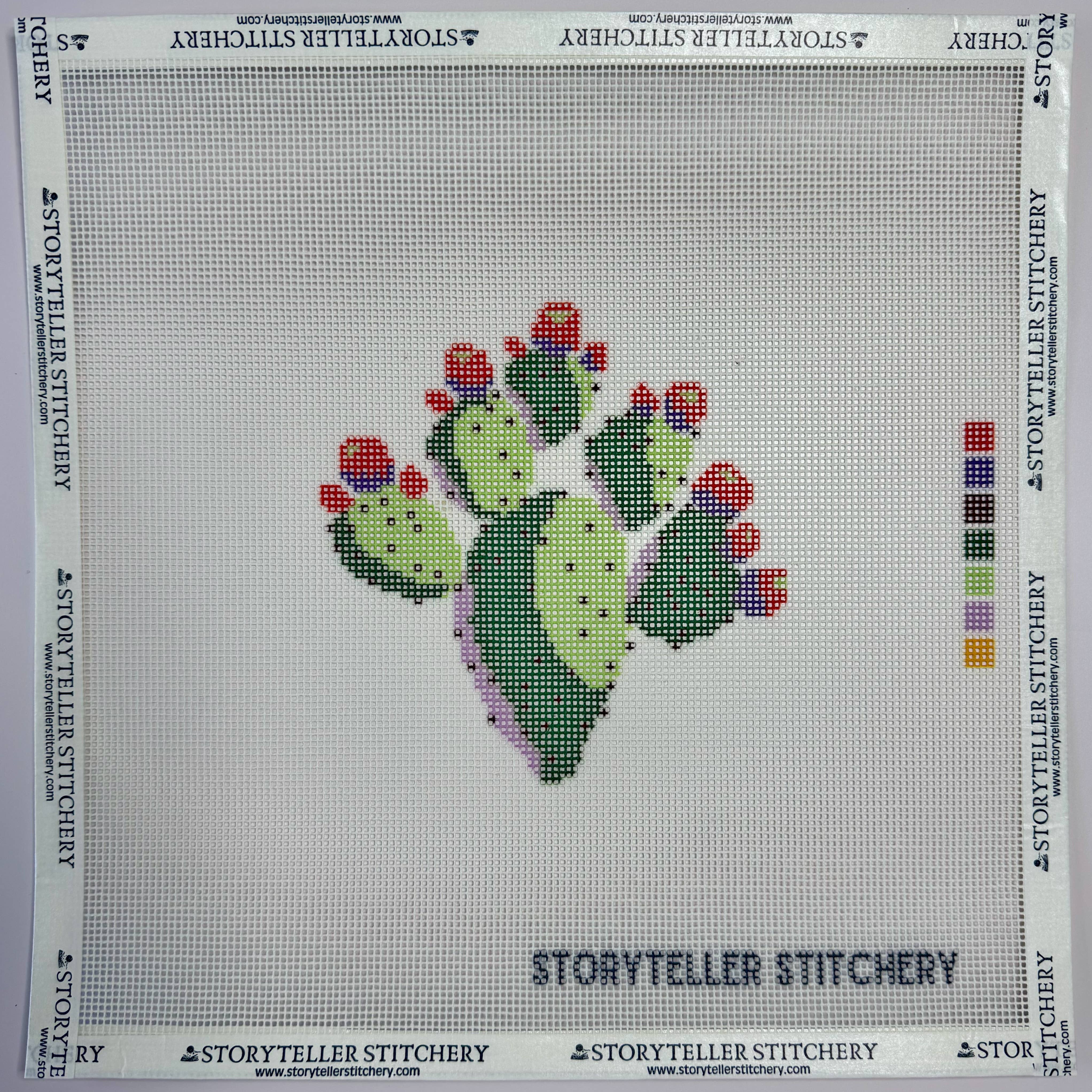 Storyteller Stitchery - Wholesale Embroidery/Cross Stitch Supplies - Prickly Pear Cactus — Modern Needlepoint Kit (Small Design)1