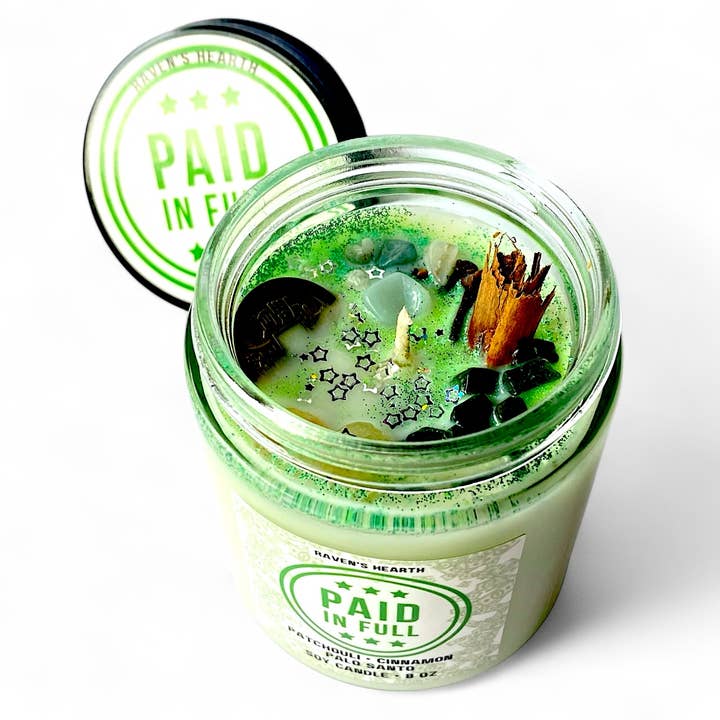Vela Paid In Full | Canela y Palo Santo | Frasco de vidrio 227 g para venta al por mayor de Raven’s Hearth