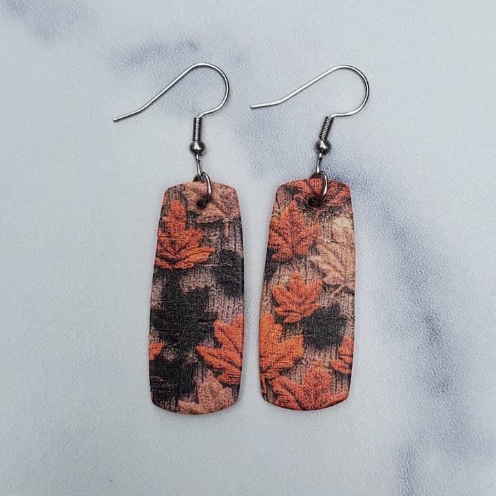 A Glamper's Creations LLC - Wholesale Dangle Earrings - Fall Embroidered Leaves Mini Bar Leather Earrings1