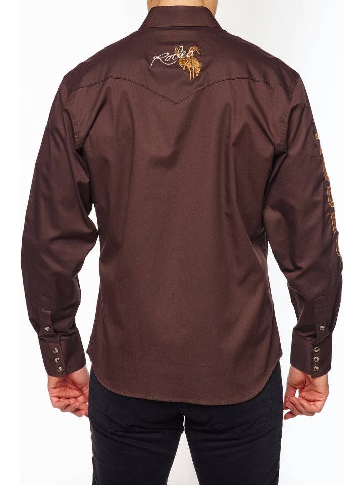Rodeo Clothing – Großhandel Hemd mit Button-down-Kragen – Herren – WESTERN-RODEO-HEMD MIT GESTICKTEM SIGNATURLOGO, BRAUN
