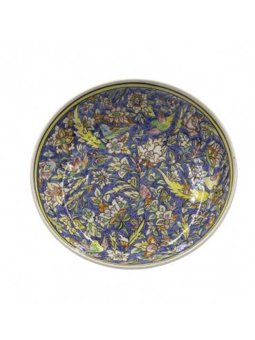 Piatto Fondo Blu in Caolino con Disegni Floreali Diam. 25 cm per la vendita all'ingrosso da parte di Shahidi