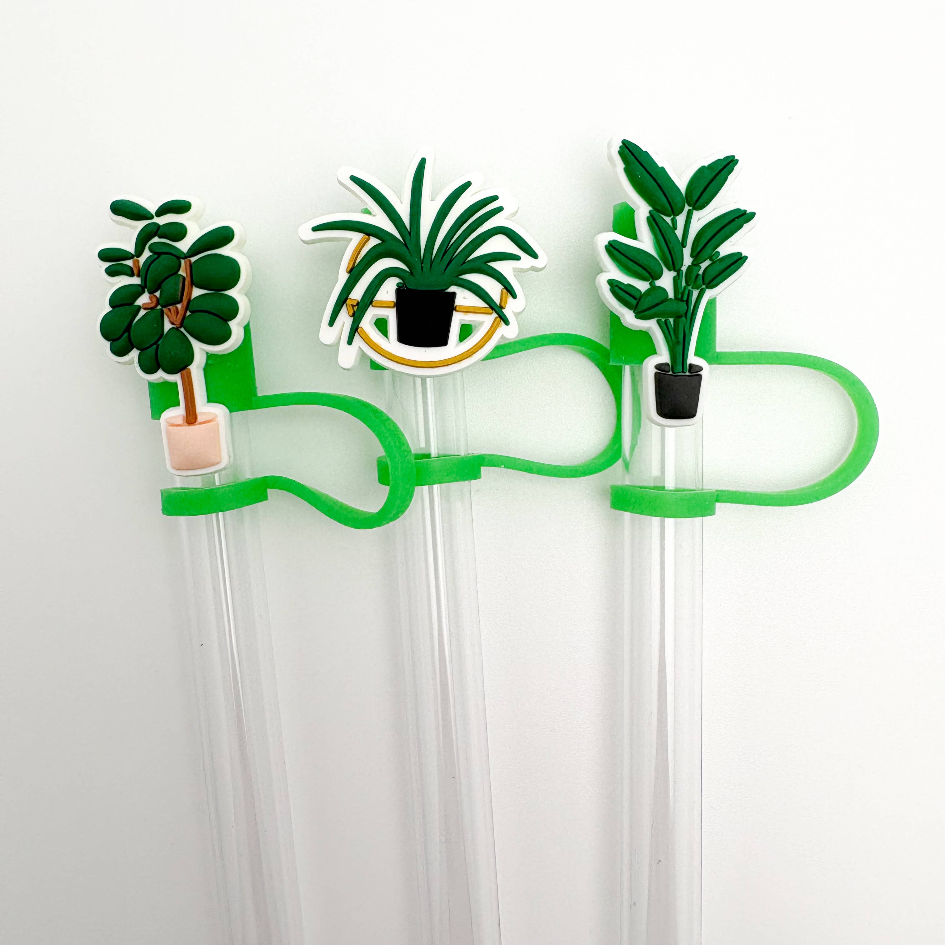 Vroom Blooms - Wholesale Drinking Straw - Straw Topper 3 pack - Leafy Potted Plants1
