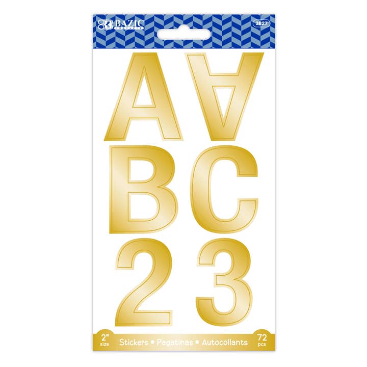 Alphabet & Number 2" Metallic Gold Color (10 SHEETS) for wholesale by BAZIC Products