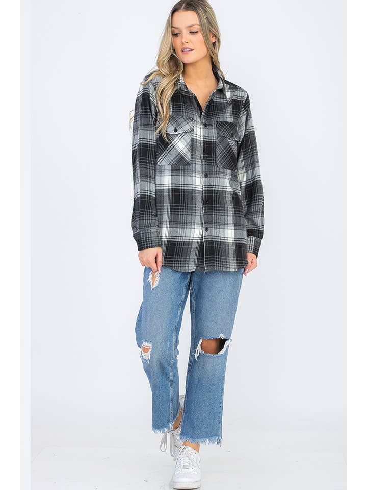 WEIV - Wholesale Button Down Shirt - Women's - WOMENS OVERSIZE FLANNEL LONG SLEEVE SHIRT