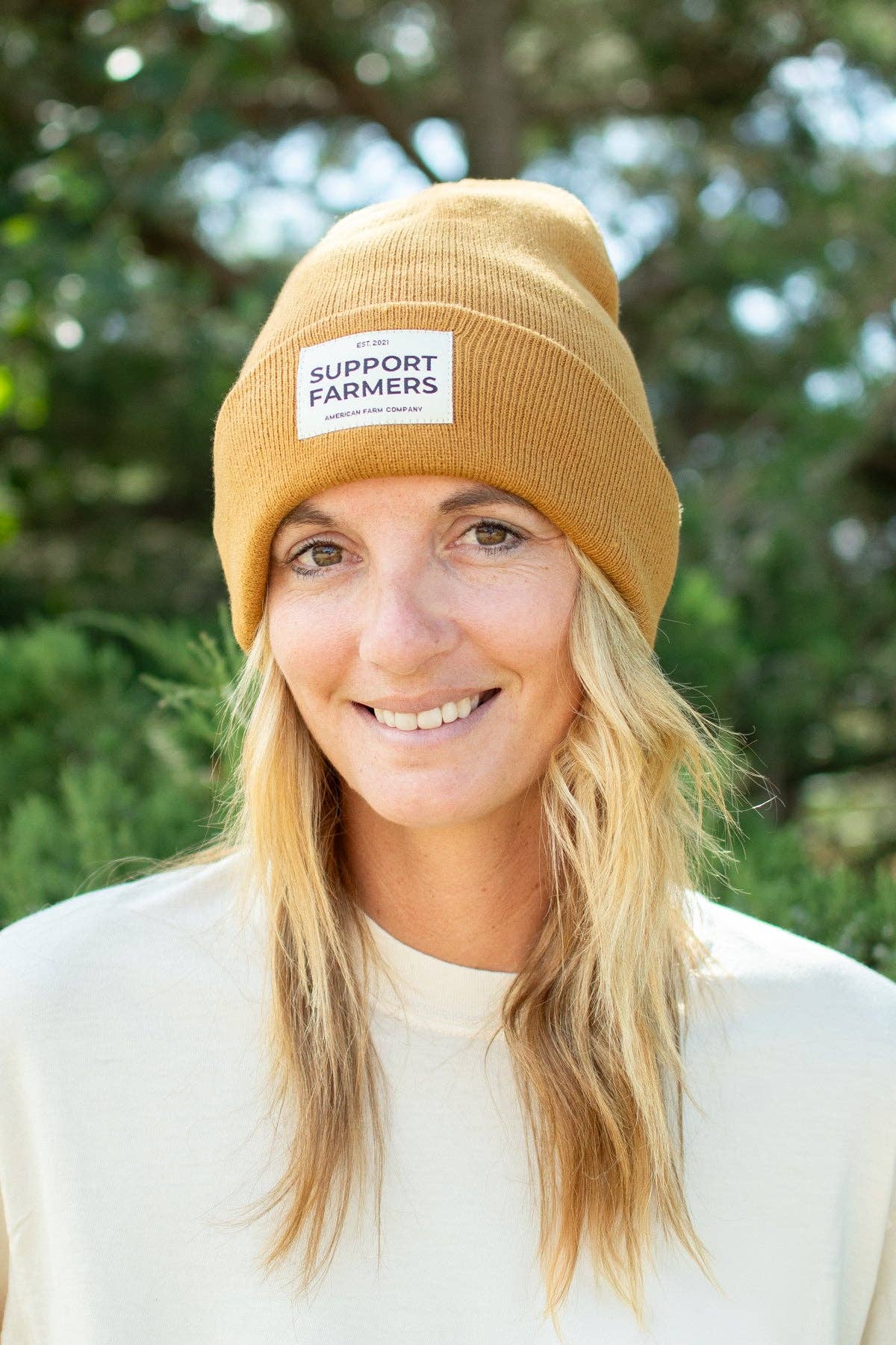 Coyote Brown ‘Support Farmers’ Beanie for wholesale on Faire1