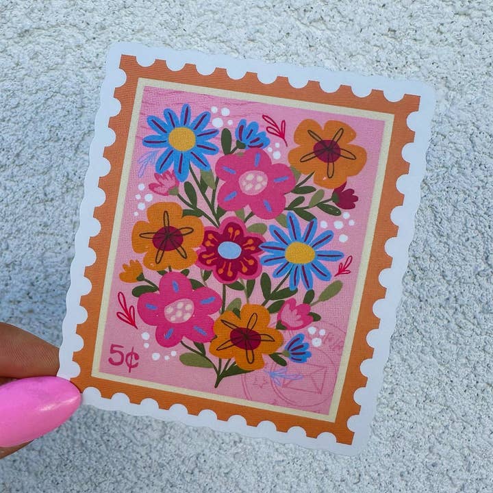 STICKER - FLORAL POSTAGE for wholesale by Beauts & Beaus
