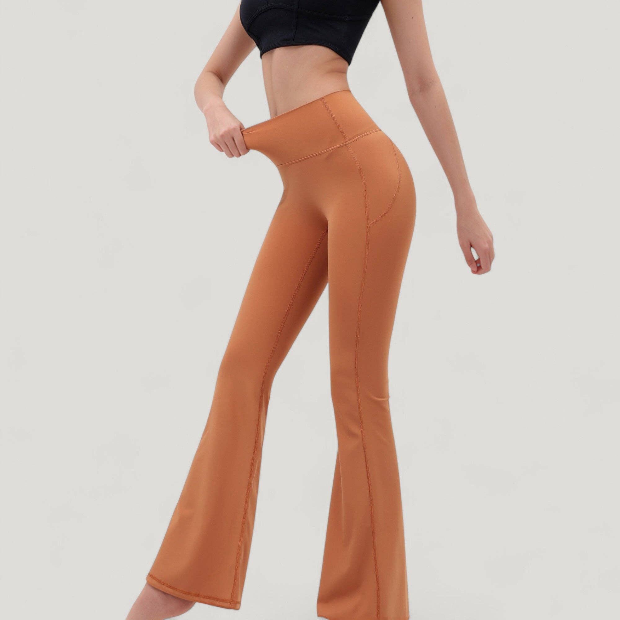 Active by Anna-Kaci - Wholesale Athletic Pants - Women's - High Waist Flare Yoga Pants with Seam Detailing2