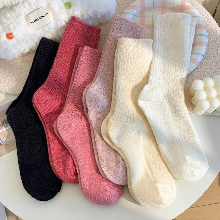 ACCITY - Wholesale Socks - Women's - Striped Plush Socks Women Pink Winter Warm Cozy_CWMS028906