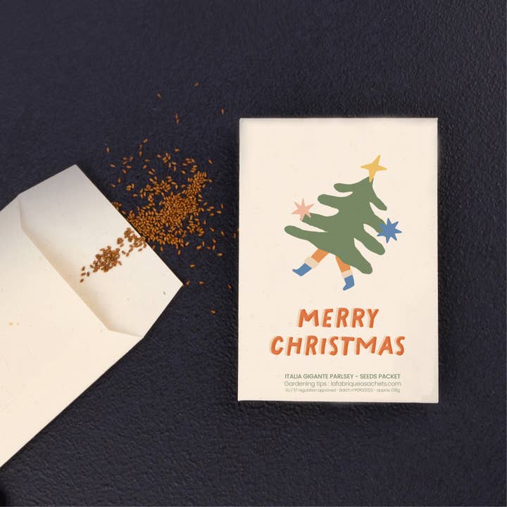 Buon Natale - Versione inglese - Confezione di semi di prezzemolo per la vendita all'ingrosso da parte di La Fabrique à Sachets