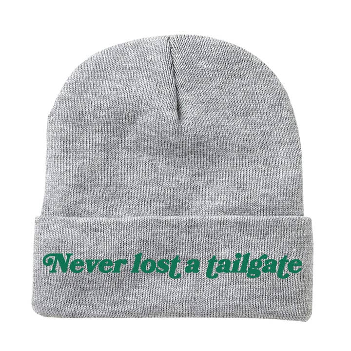 Never Lost a Tailgate Embroidered Football Beanie for wholesale by Calm Down Caren