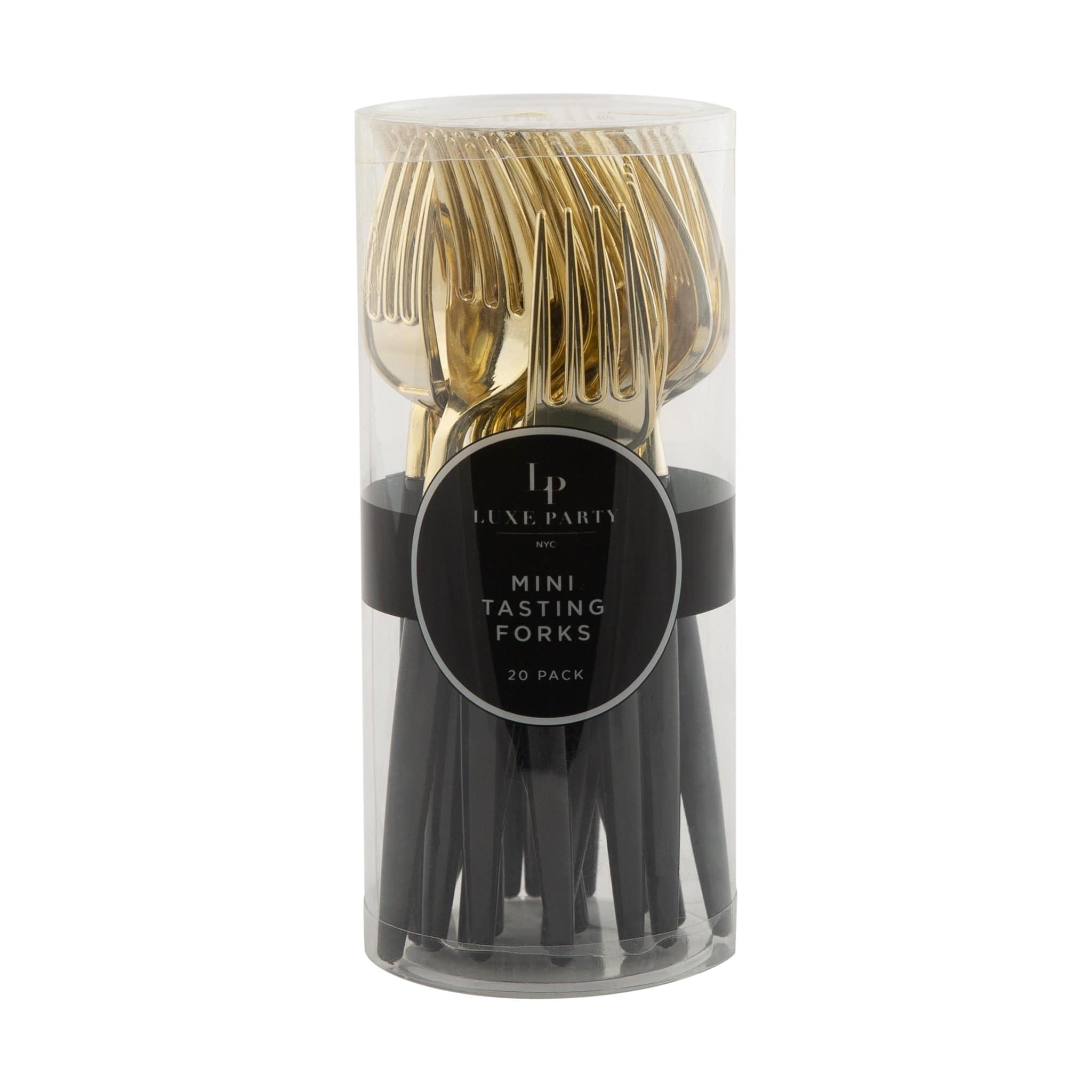 Luxe Party - Wholesale Disposable Servingware Set - Black and Gold Plastic Mini Forks | 20 Forks2