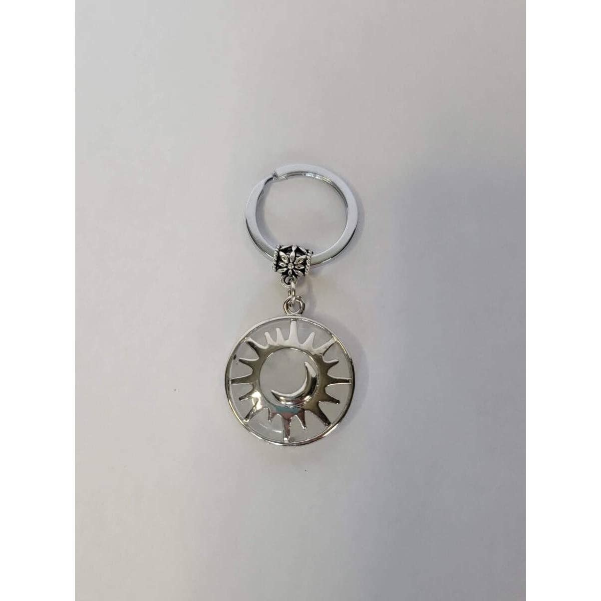 My Magic Place Shop - Wholesale Keychain - Women's - Natural Quartz Crystal Keychain,  Flat Round with Sun & Moon4