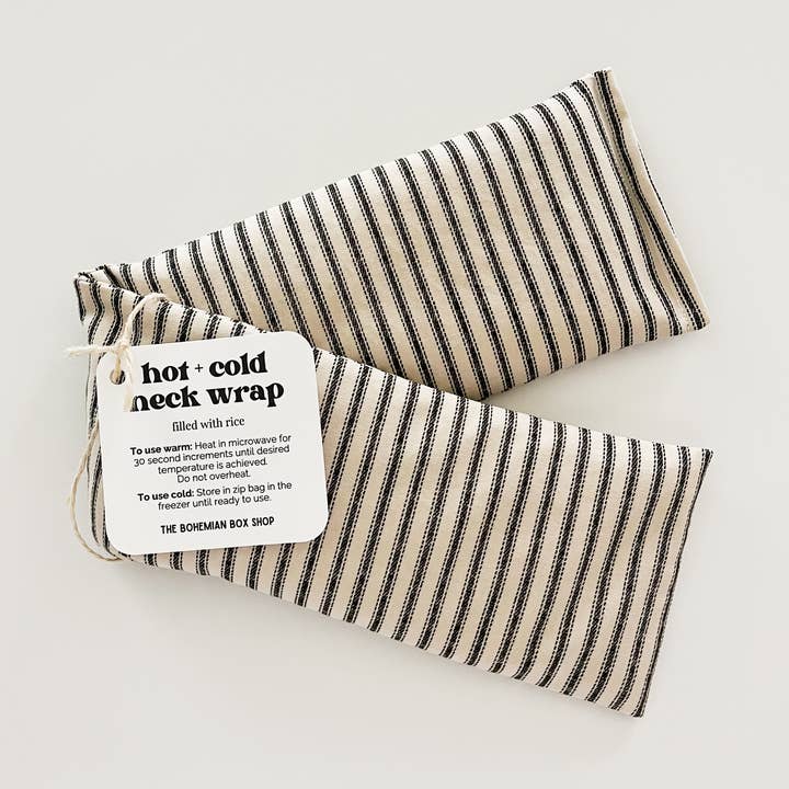 The Bohemian Box Shop - Wholesale Spa/Therapy Pillow - Hot & Cold Therapy Neck Wrap - Ivory and Black Stripes0