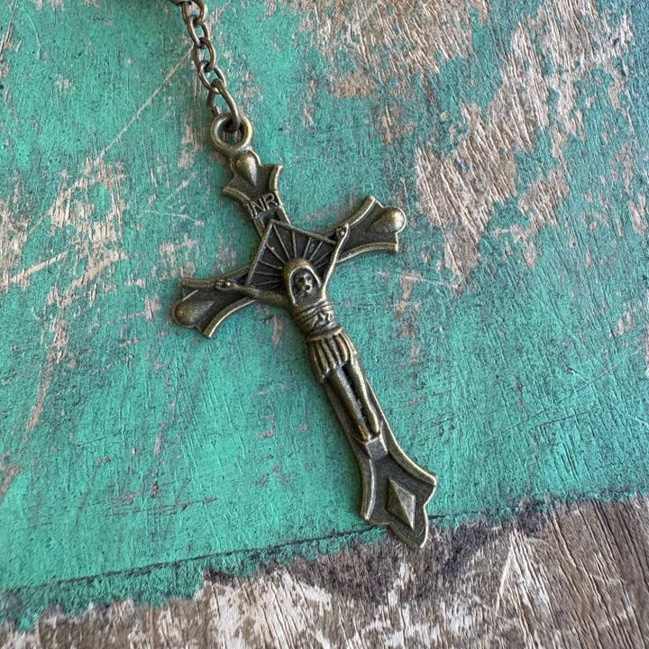 Love and Honor Jesus LLC - Wholesale Prayer beads necklace - Bronze Glass Bead Our Lady of Grace Rosary9