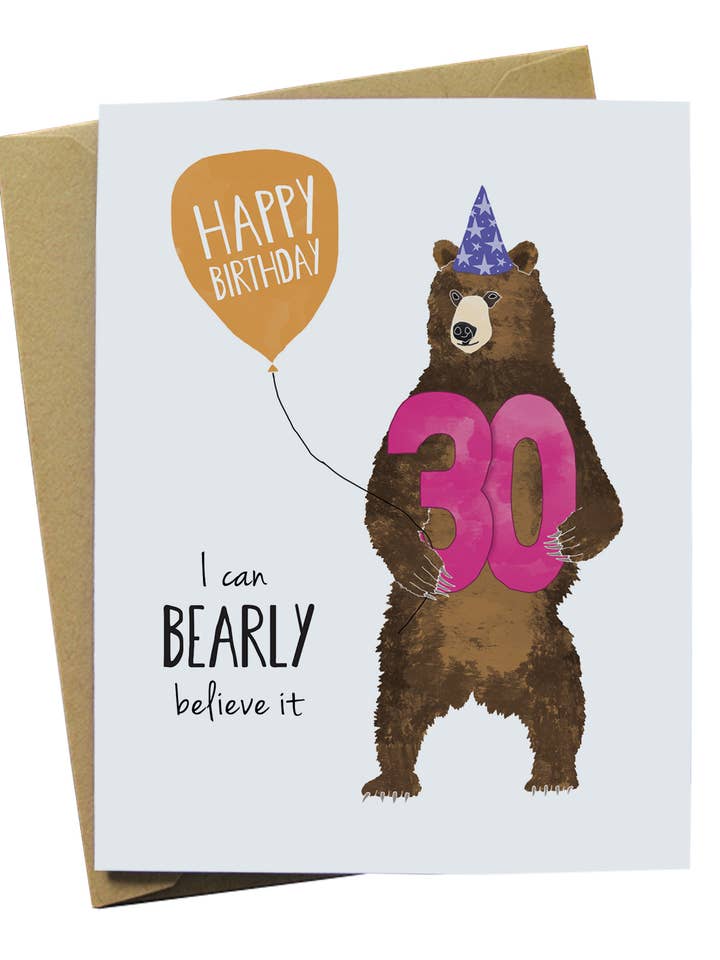 Biglietto d'auguri Milestone Bear 30 per la vendita all'ingrosso da parte di Paper Wolf Design