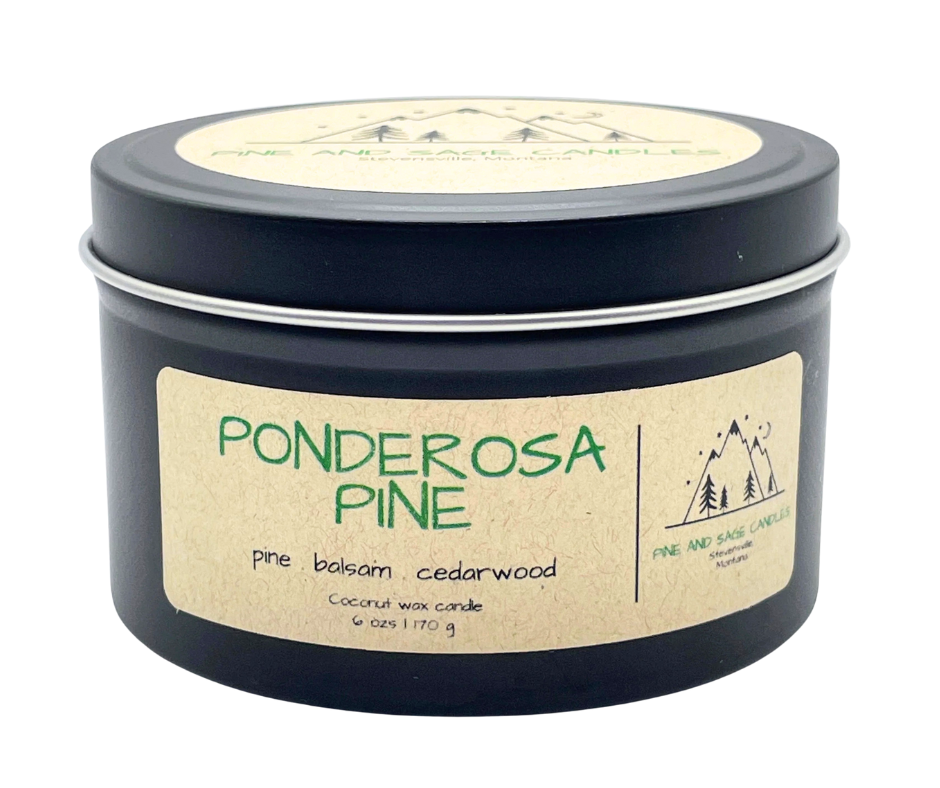 Pine and Sage Candles - Vente Bougies de voyage - Pin ponderosa - Bougie en boîte noire mate de 6 oz5