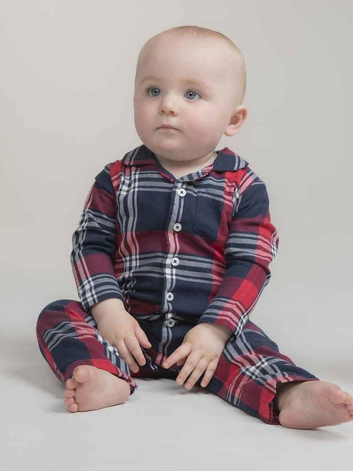 Red Navy Larkwood - Baby / Toddler Tartan All In One for wholesale on Faire