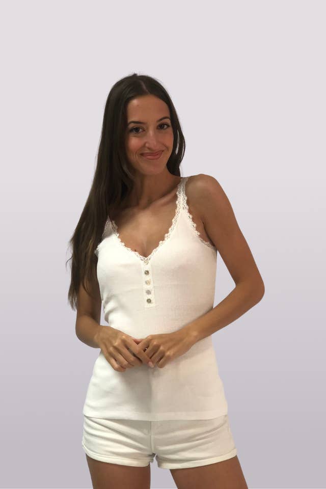 Tex Leaves - Wholesale Knit Top - Women's - V-neck Lace-Up Strappy Top with Buttons
